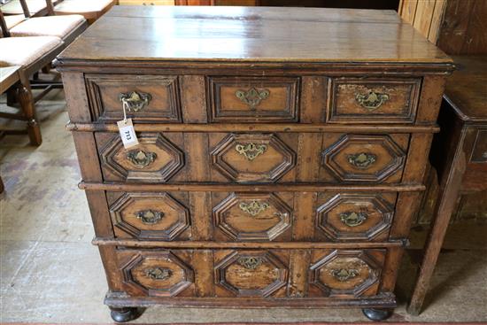 An early 18th century oak and walnut chest, W.3ft 1in. D.1ft 9in. H.2ft 11in.
